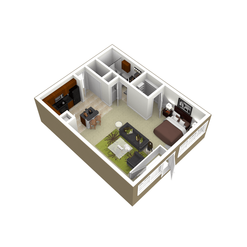 Floor plan for studio, 1 bath, 752 sqft